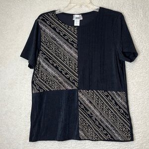 NWT Vintage Retro Jananas Womans Slinky Knit Black Cream Made in USA Top 1X